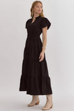 Entro Usa Bubble Sleeve V-neck Tiered Dress