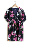 Floral V-Neck Crochet Detail Dress, Navy