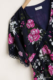 Floral V-Neck Crochet Detail Dress, Navy