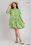 Two Tone Tiered Floral Dress, Green