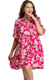 Two Tone Tiered Floral Dress, Pink