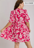 Two Tone Tiered Floral Dress, Pink