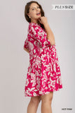 Two Tone Tiered Floral Dress, Pink