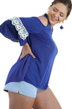 Cold Shoulder Ruffle Sleeve Top, Blue