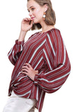 Striped Gathered Blouse, Wine