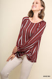 Striped Gathered Blouse, Wine