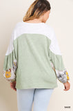 Leaf Puff Sleeve Colorblock Top, Sage