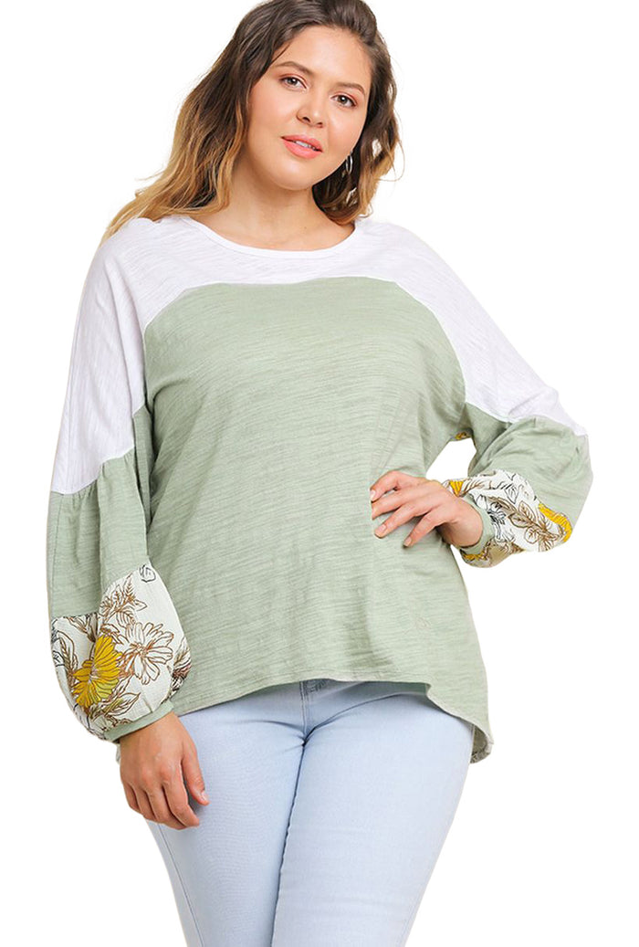 umgee leaf colorblock tunic top