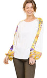 umgee Sheer Floral Puff Sleeve Knit Top