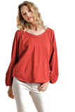 umgee usa Contrast Knit Puff Sleeve Top