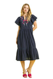 Floral Embroidered Midi Dress, Navy