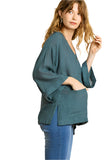 Faux Button Front Pocket Top, Seaweed