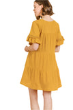Ruffle Sleeve Tier Mini Dress, Goldenrod