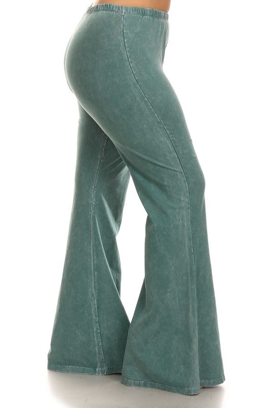 Chatoyant Mineral Wash Bell Bottom Soft Pants, Emerald