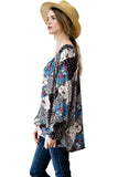 Patchwork Print Top, Navy