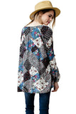 Patchwork Print Top, Navy