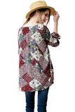 Patchwork Print Top, Burgundy