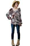 Patchwork Print Top, Burgundy