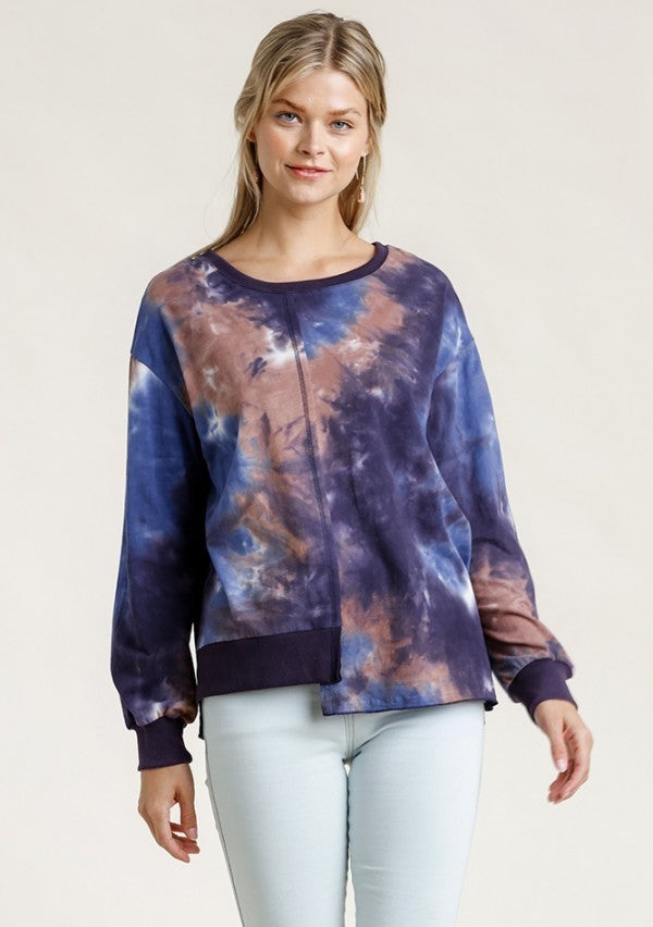 Umgee usa contrast trim tie dye top