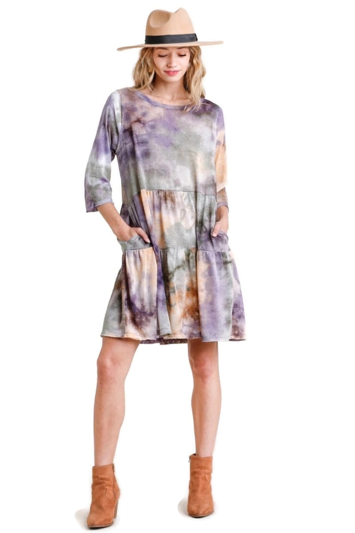 Marbled Tie Dye Knit Dress, Purple & Orange