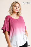 Ombre Butterfly Ruffle Sleeve Top, Berry