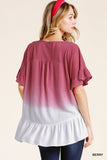 Ombre Butterfly Ruffle Sleeve Top, Berry
