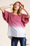 Ombre Butterfly Ruffle Sleeve Top, Berry
