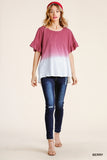 Ombre Butterfly Ruffle Sleeve Top, Berry