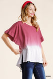 Ombre Butterfly Ruffle Sleeve Top, Berry
