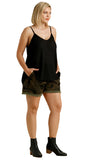 Waffle Knit V-Neck Top, Black
