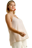 Waffle Knit V-Neck Top, Natural