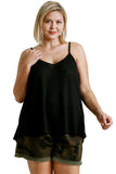 Waffle Knit V-Neck Top, Black