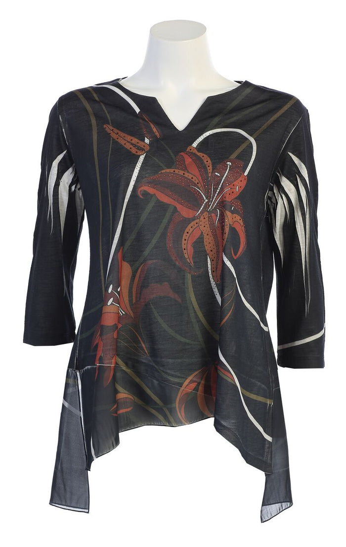 Jess & Jane Slit V-Neck Chiffon Contrast Top