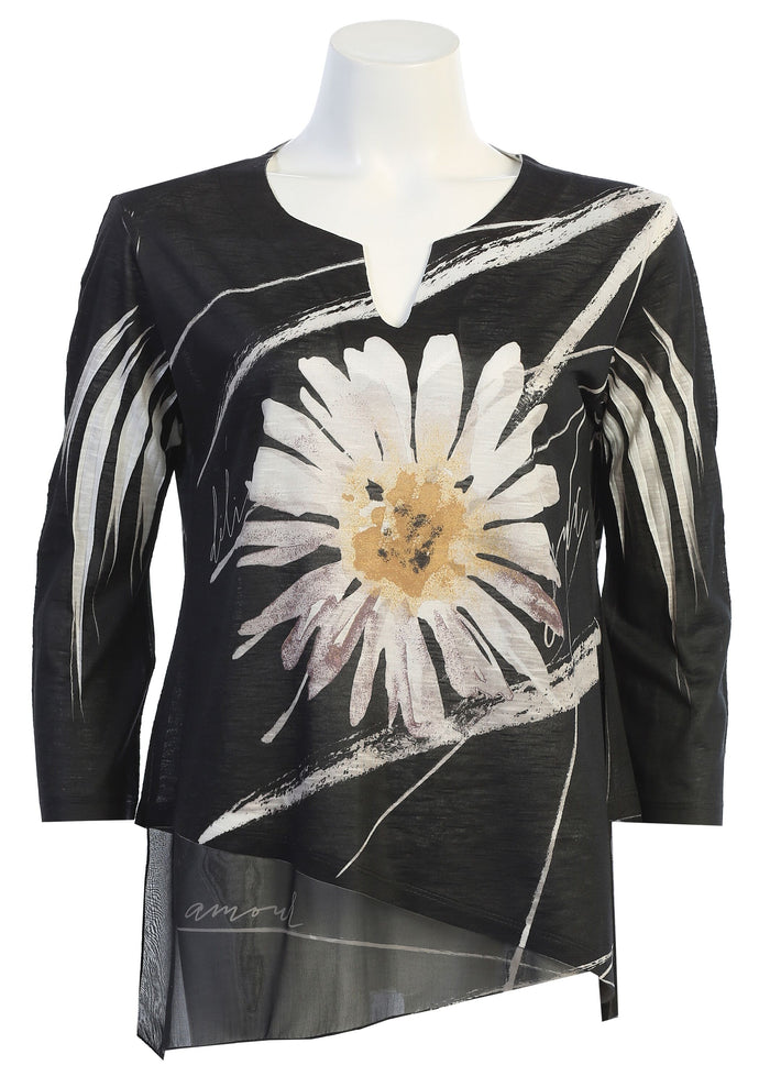 Jess & Jane Slit V-Neck Chiffon Contrast Top