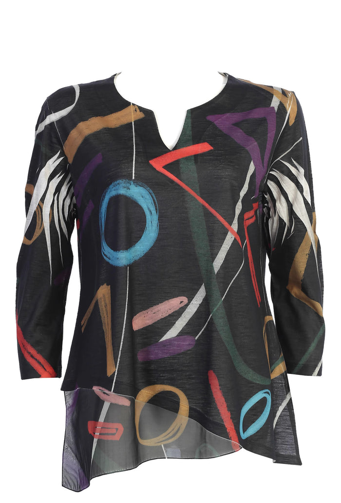 Jess & Jane Slit V-Neck Chiffon Contrast Top