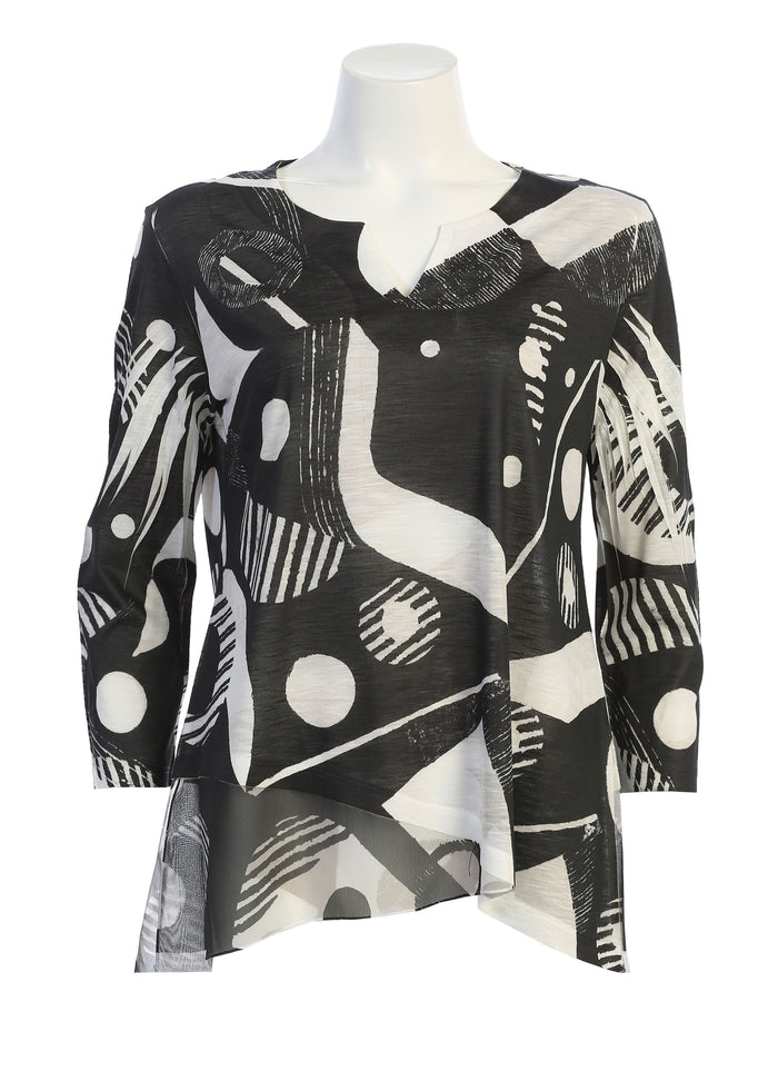 Jess & Jane Slit V-Neck Chiffon Contrast Top