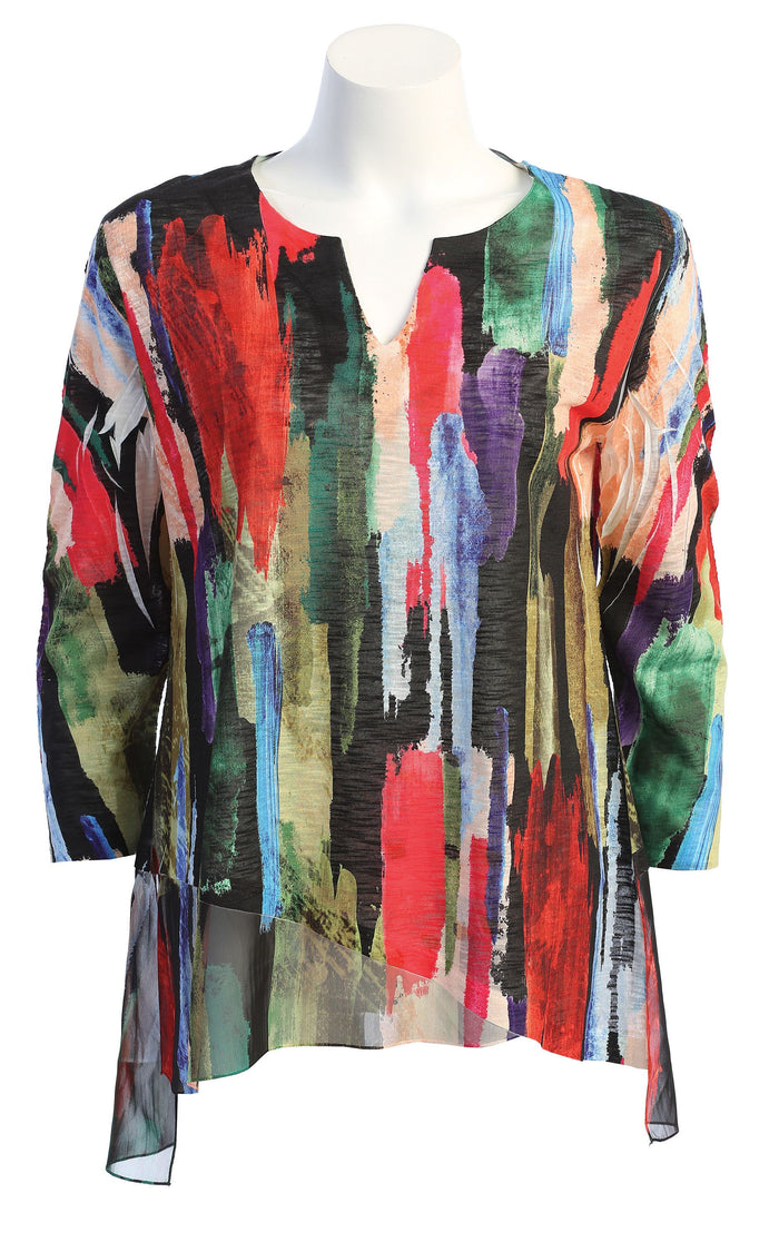 Jess & Jane Slit V-Neck Chiffon Contrast Top