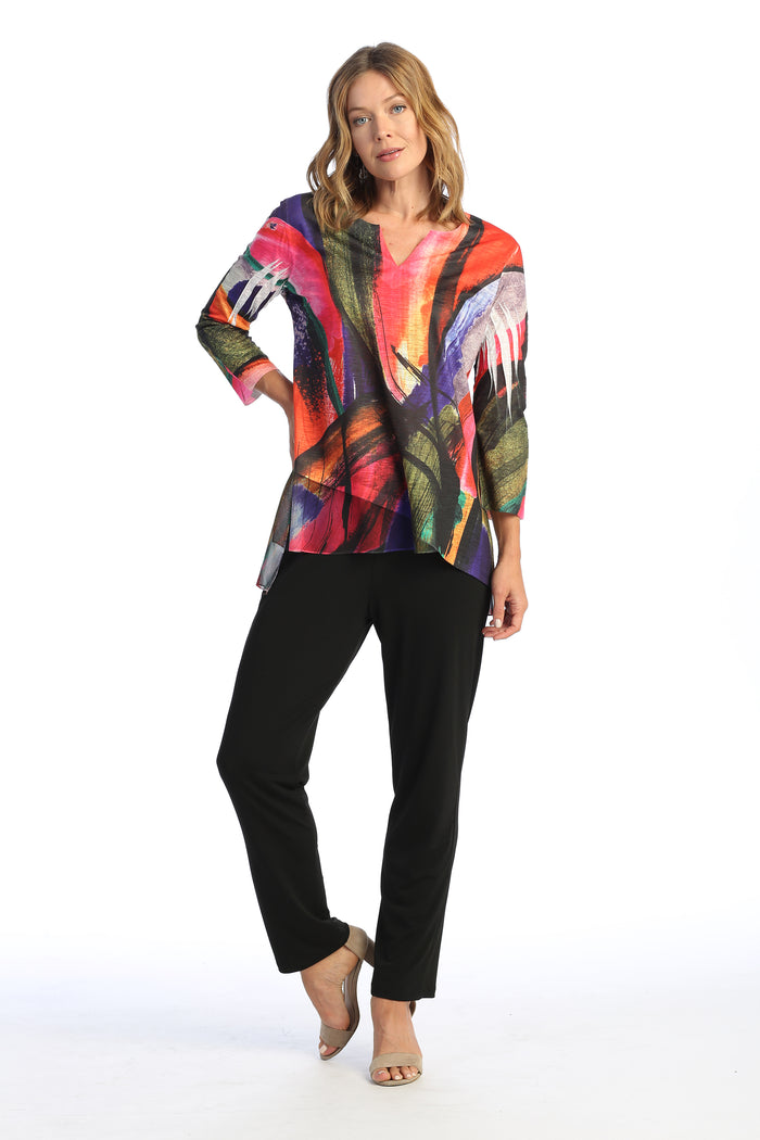 Jess & Jane Slit V-Neck Chiffon Contrast Top