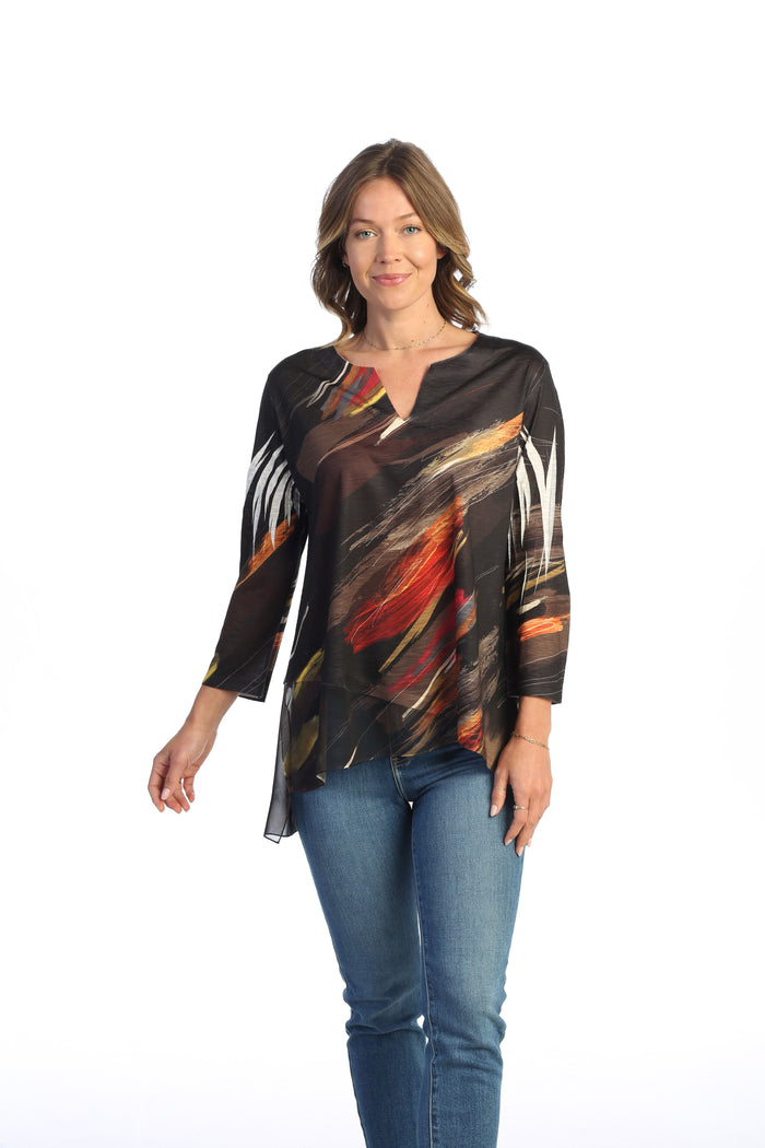 Jess & Jane Slit V-Neck Chiffon Contrast Top