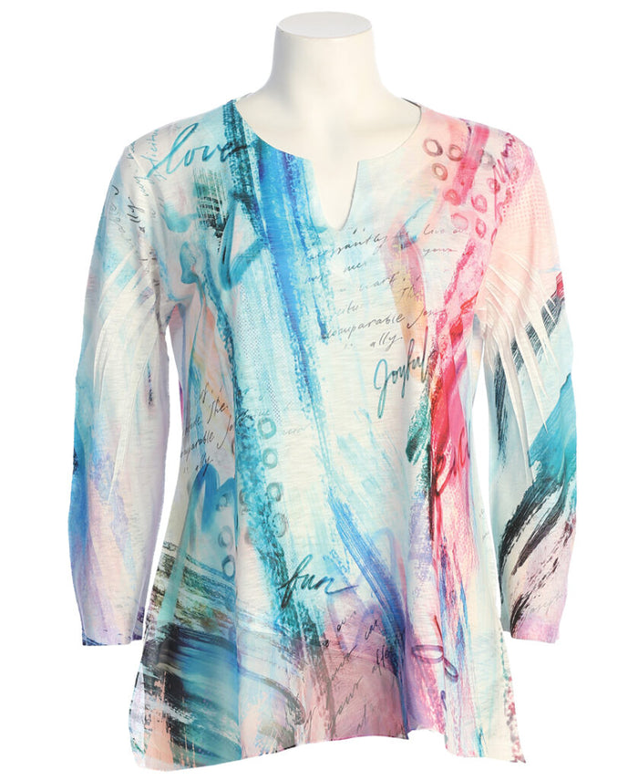 Jess & Jane Slit V-Neck Chiffon Contrast Top
