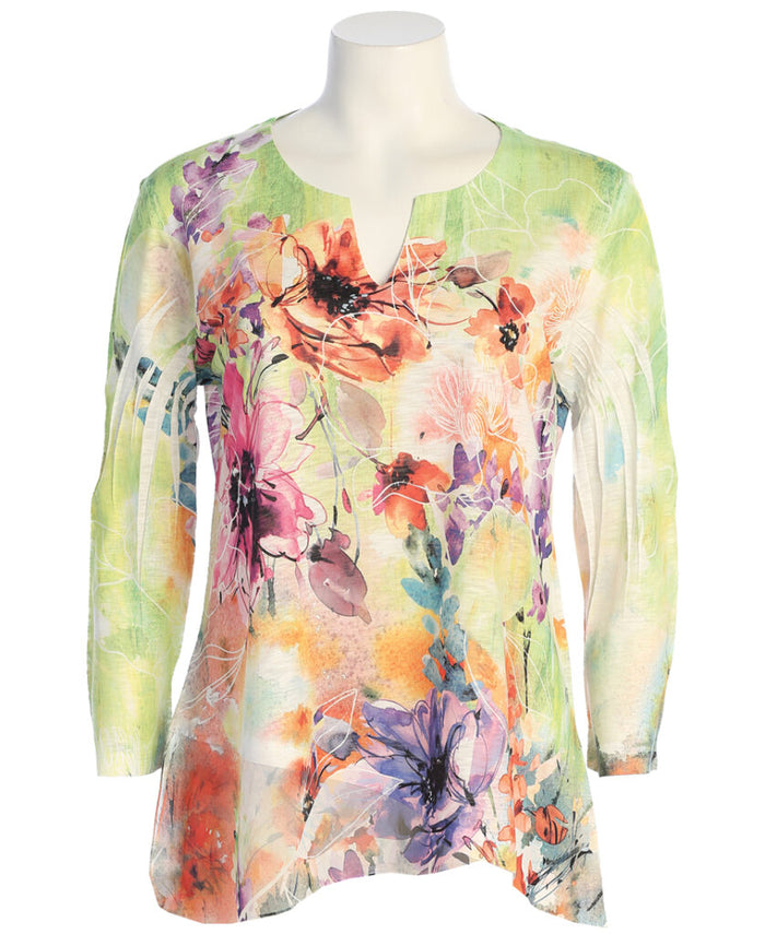 Jess & Jane Slit V-Neck Chiffon Contrast Top