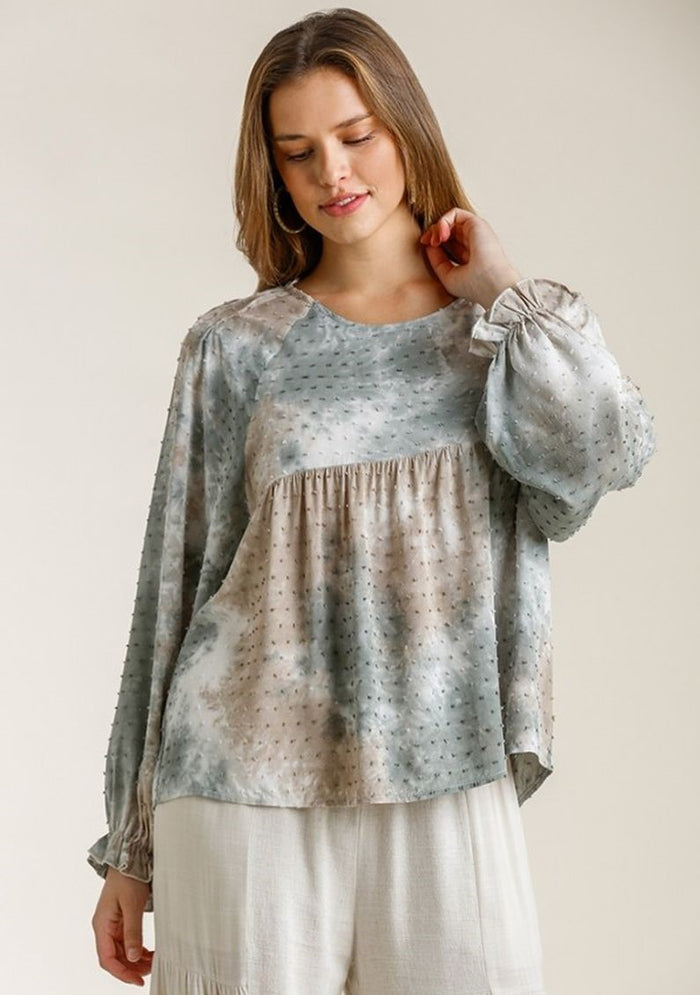 Umgee usa Swiss Dot Babydoll Blouse, Green