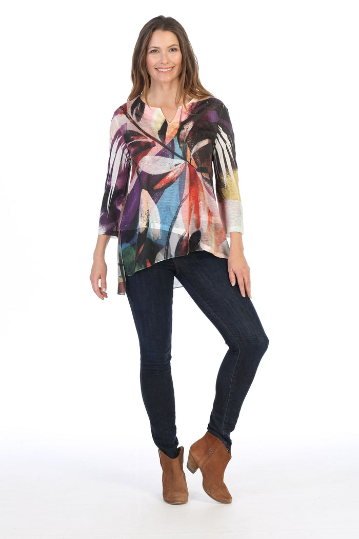 Jess & Jane Slit V-Neck Chiffon Contrast Top