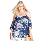 Oddi Floral Cold Shoulder Top, Navy