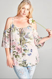 Floral Cold Shoulder Top, Taupe