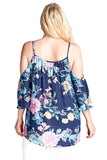 Floral Cold Shoulder Top, Navy