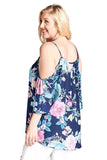 Floral Cold Shoulder Top, Navy