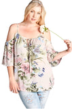 Oddi Floral Cold Shoulder Top, Taupe/Lavender
