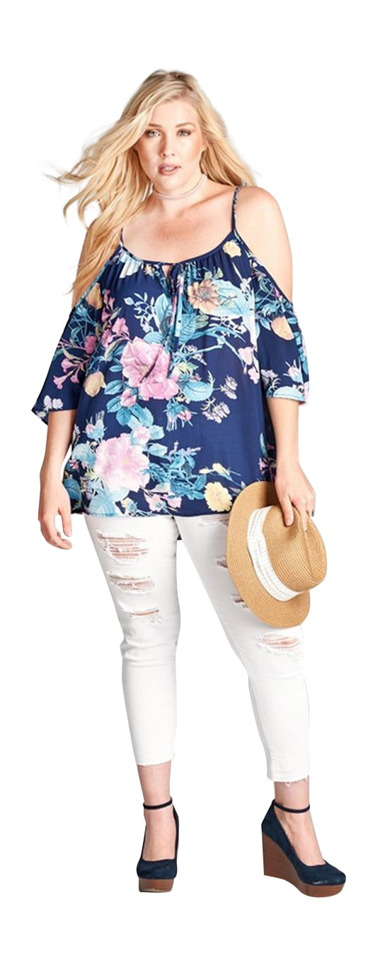 oddi floral print cold shoulder top