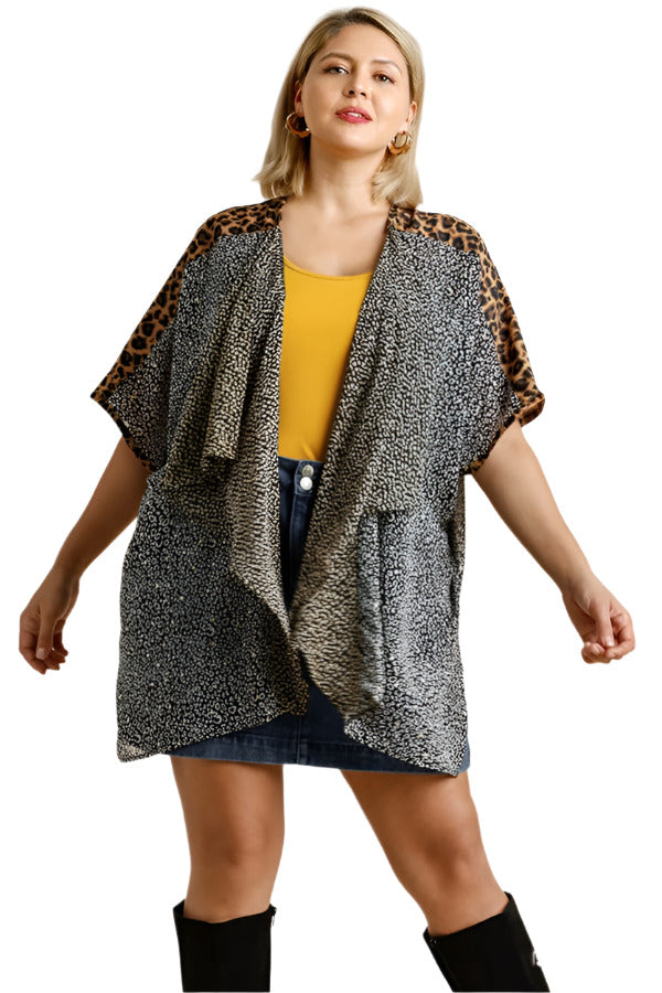 umgee Sheer Animal Print Drape Kimono